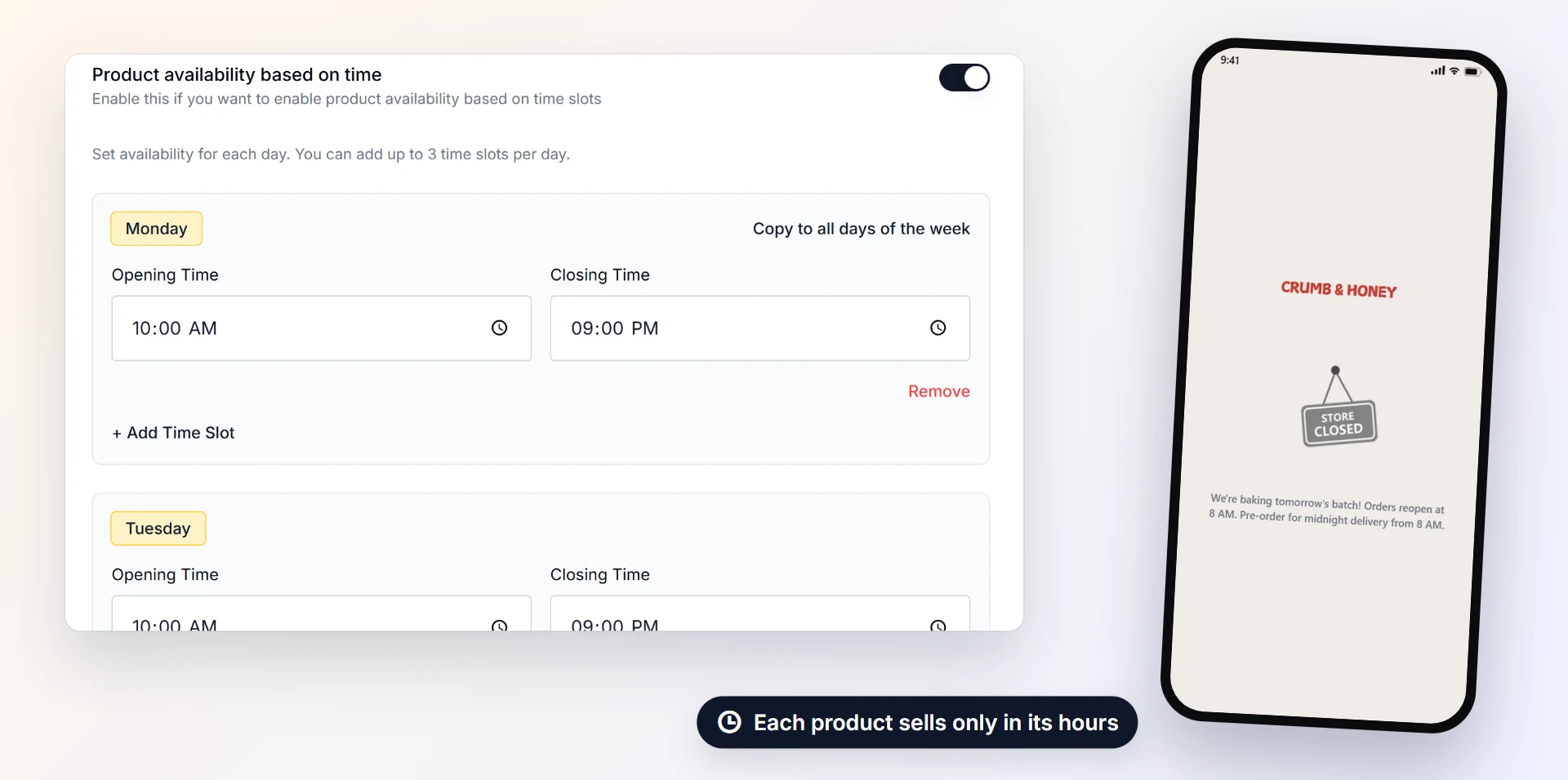Bakes on a timetable