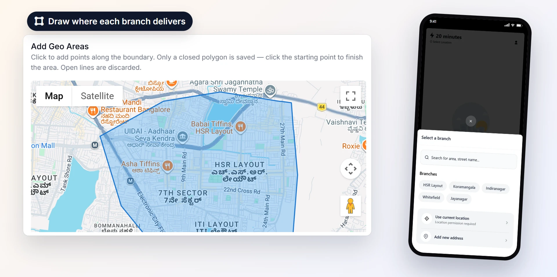 Delivery area per branch