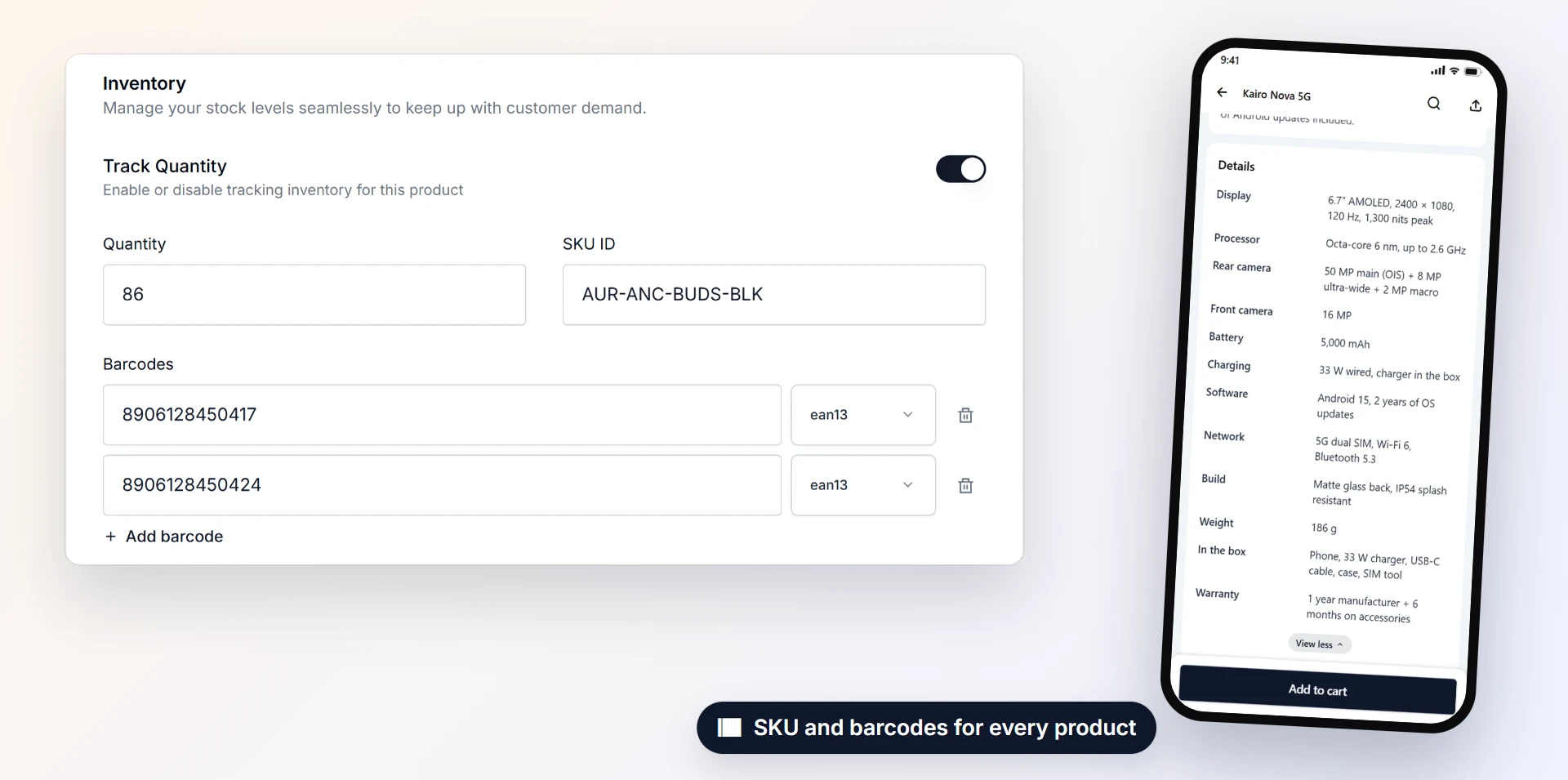 SKU, barcode and ERP ID