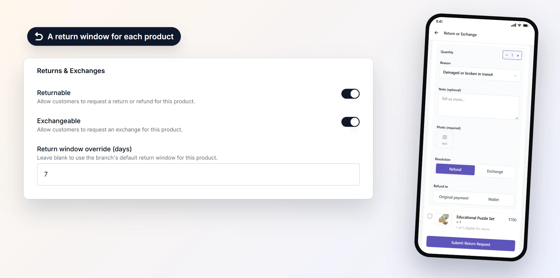 A return window per product