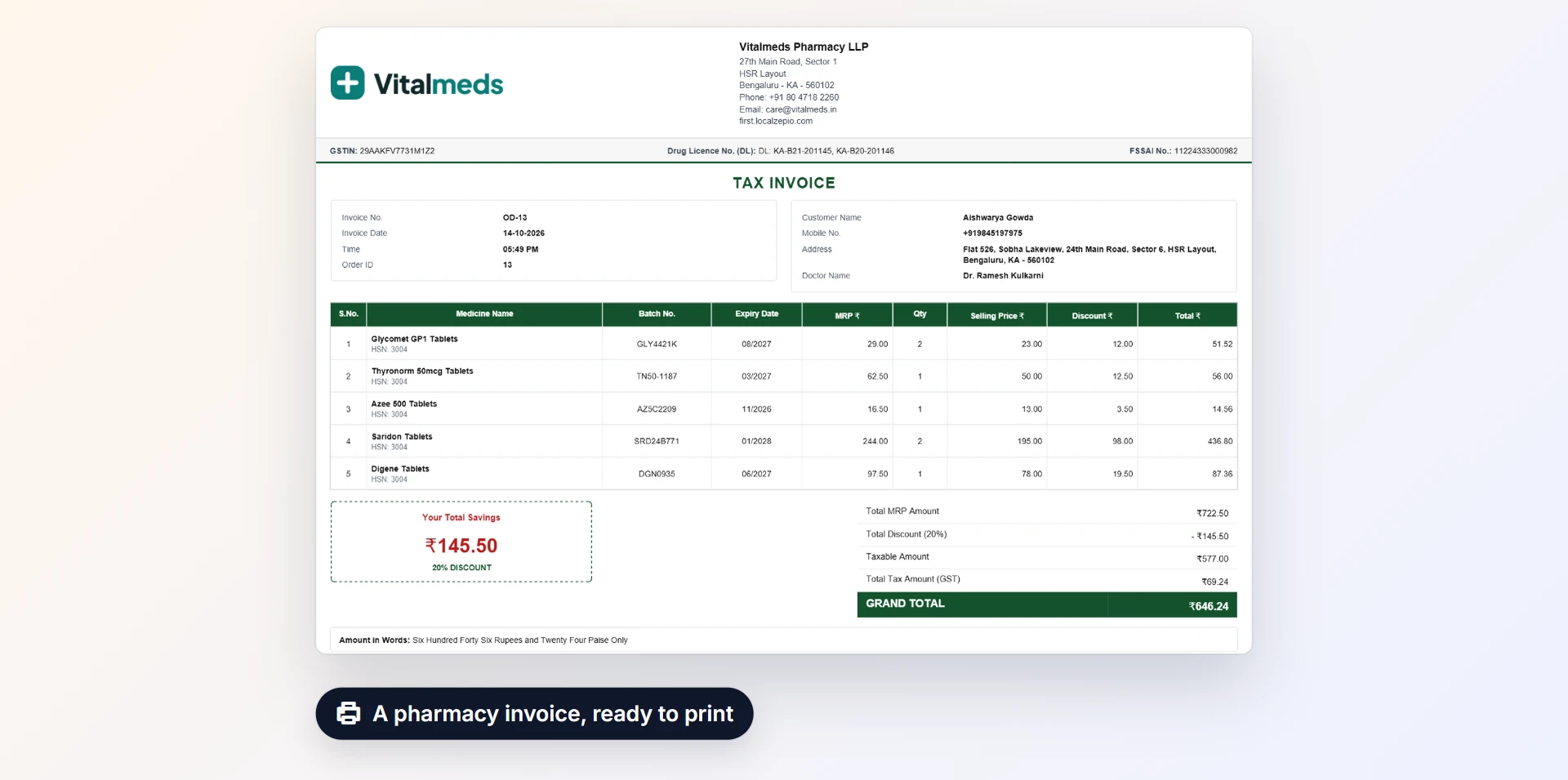Invoices for customers