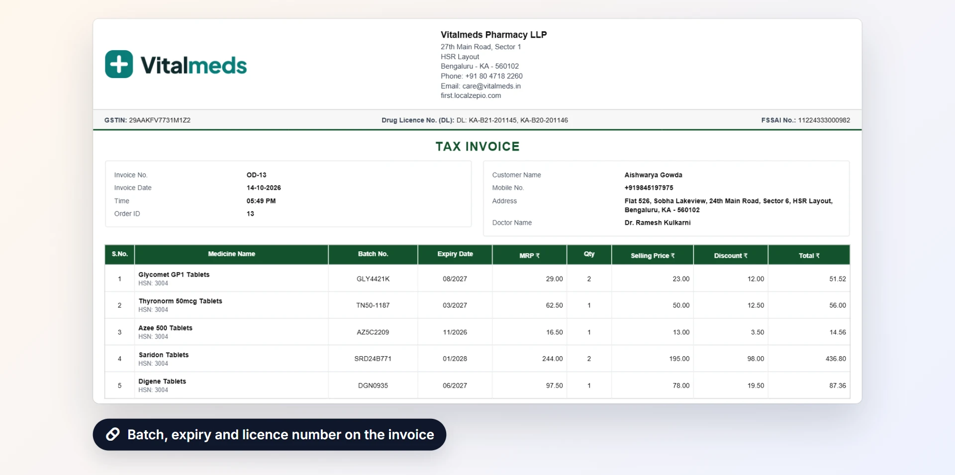 Batch and expiry on every invoice
