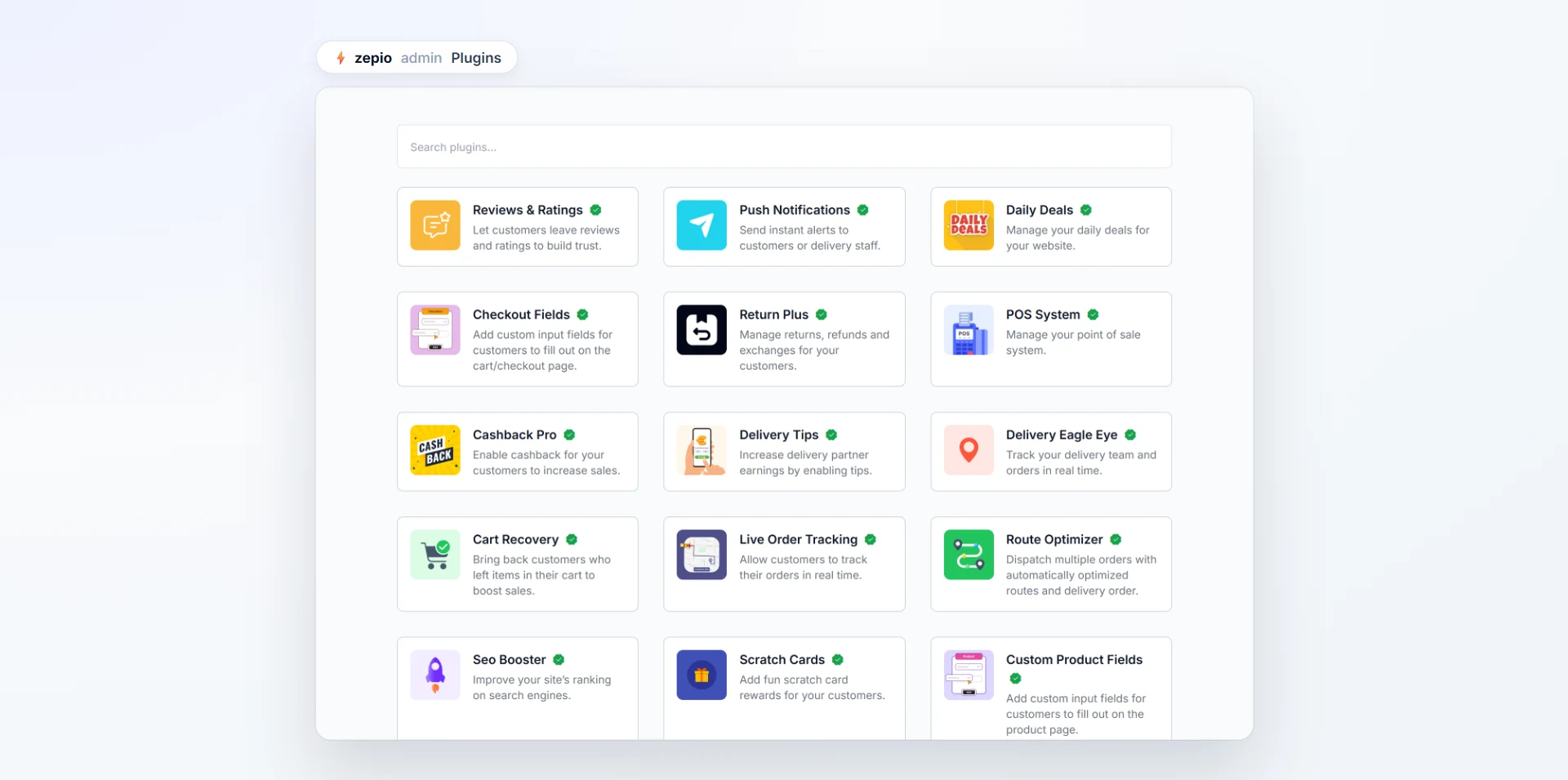 The plugin screen in the Zepio admin