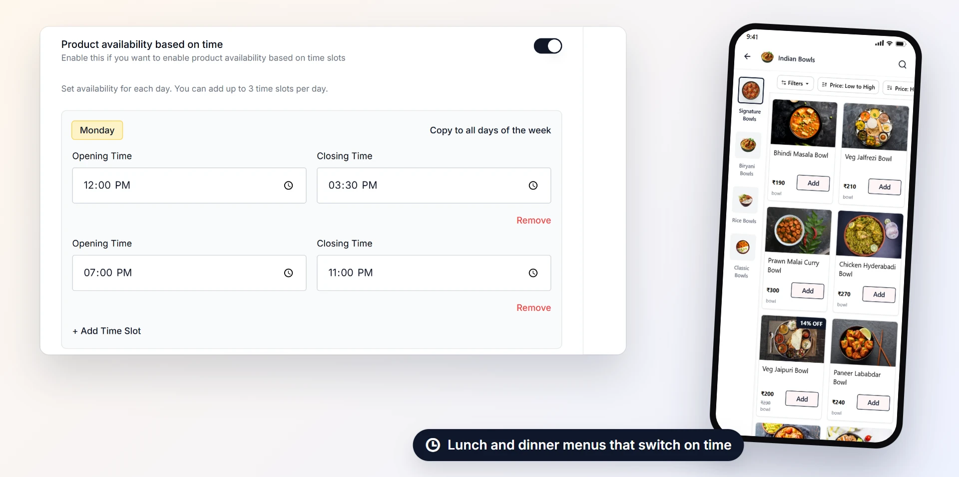 Dishes on a timetable