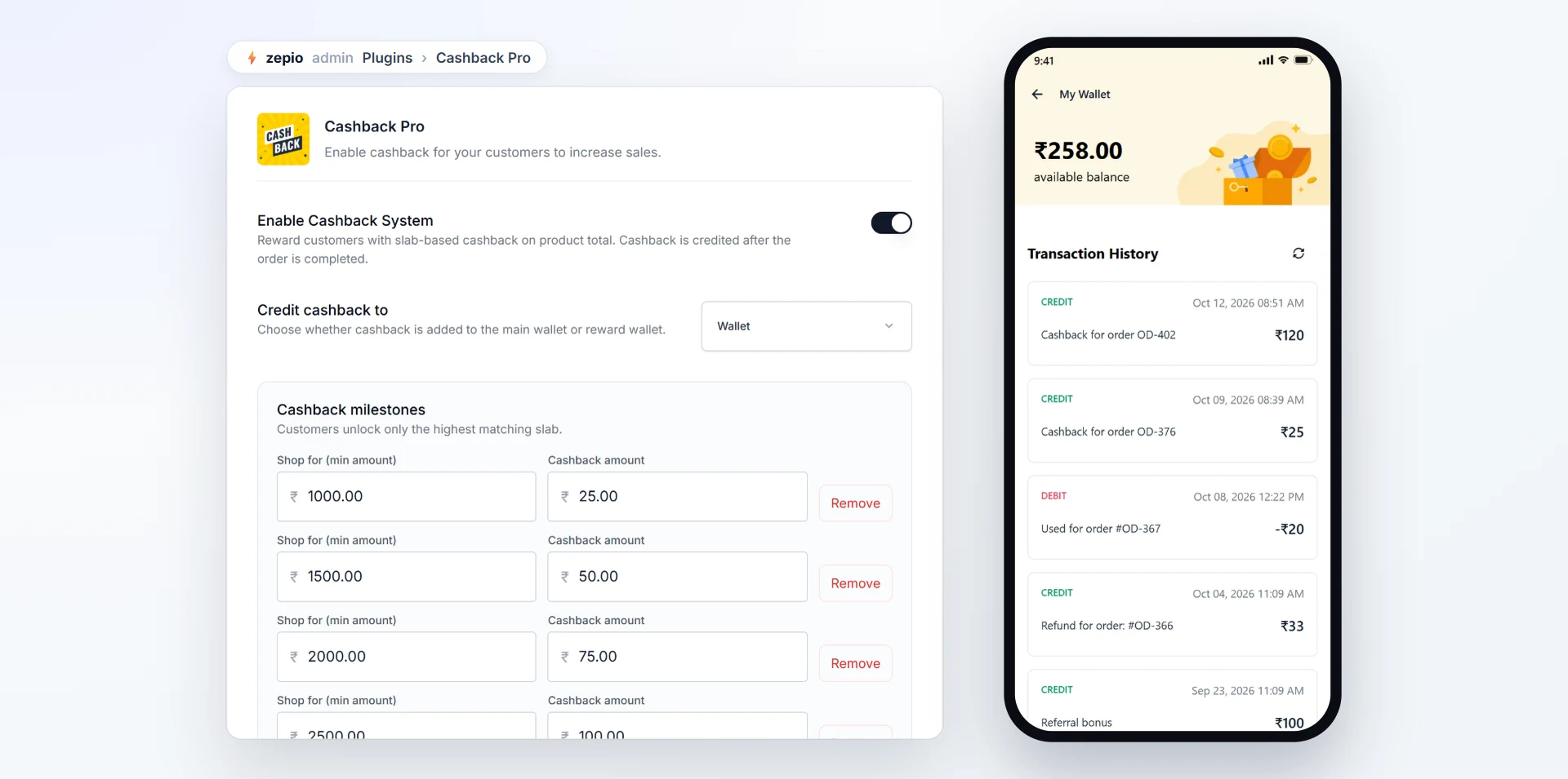 Cashback milestones