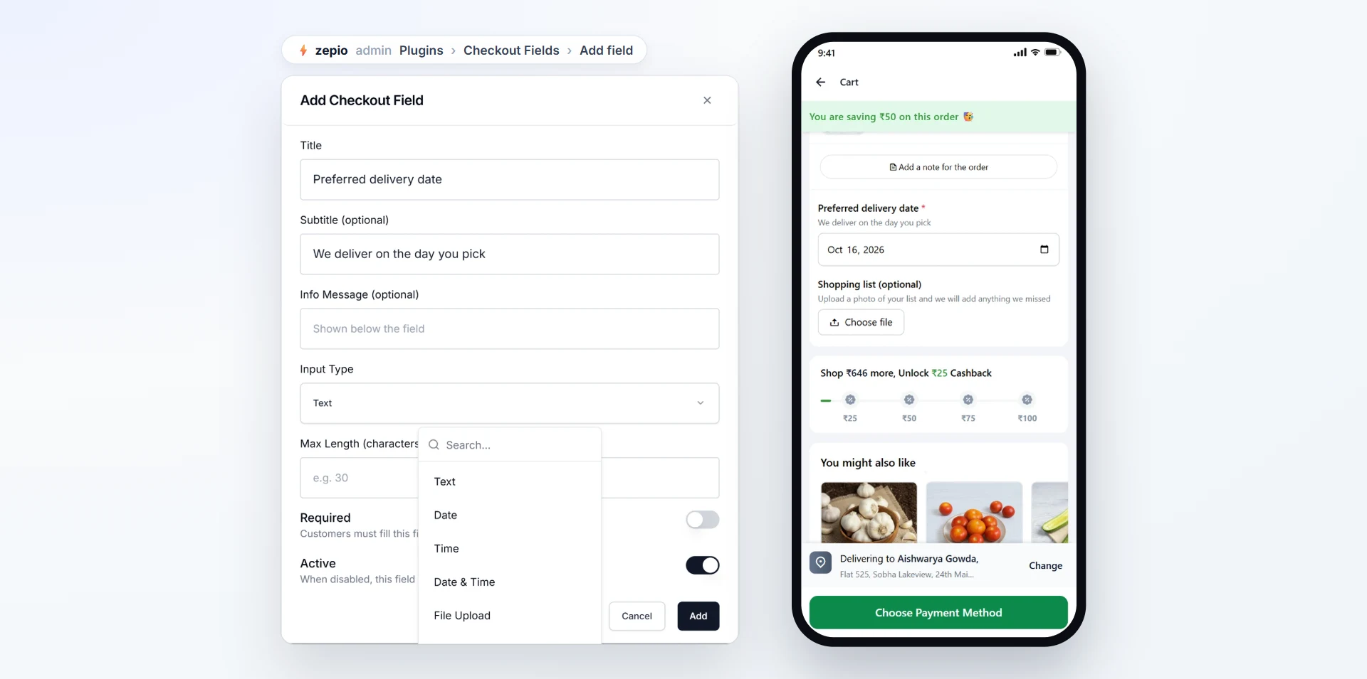 Adding a field and choosing its type