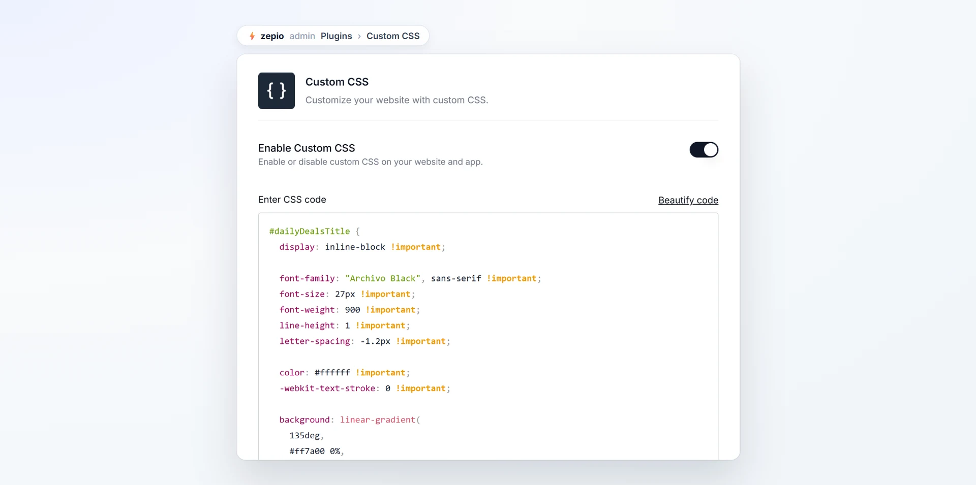 The CSS editor
