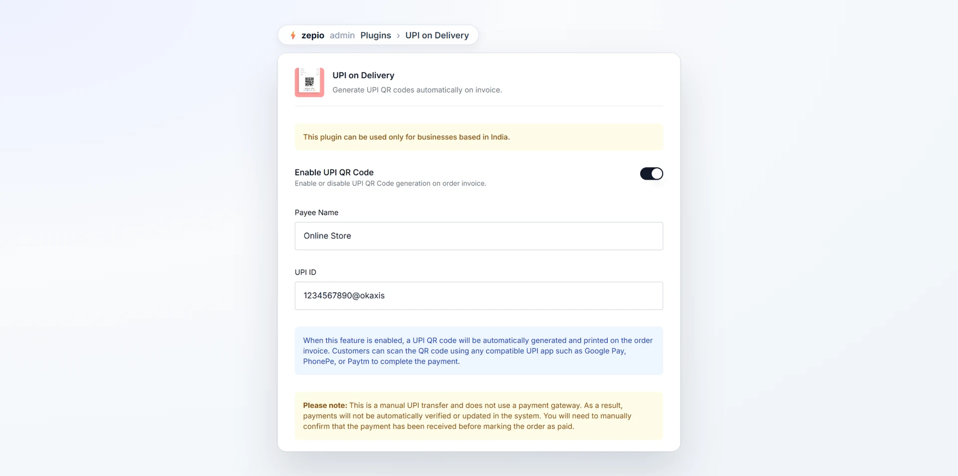 UPI ID and payee name