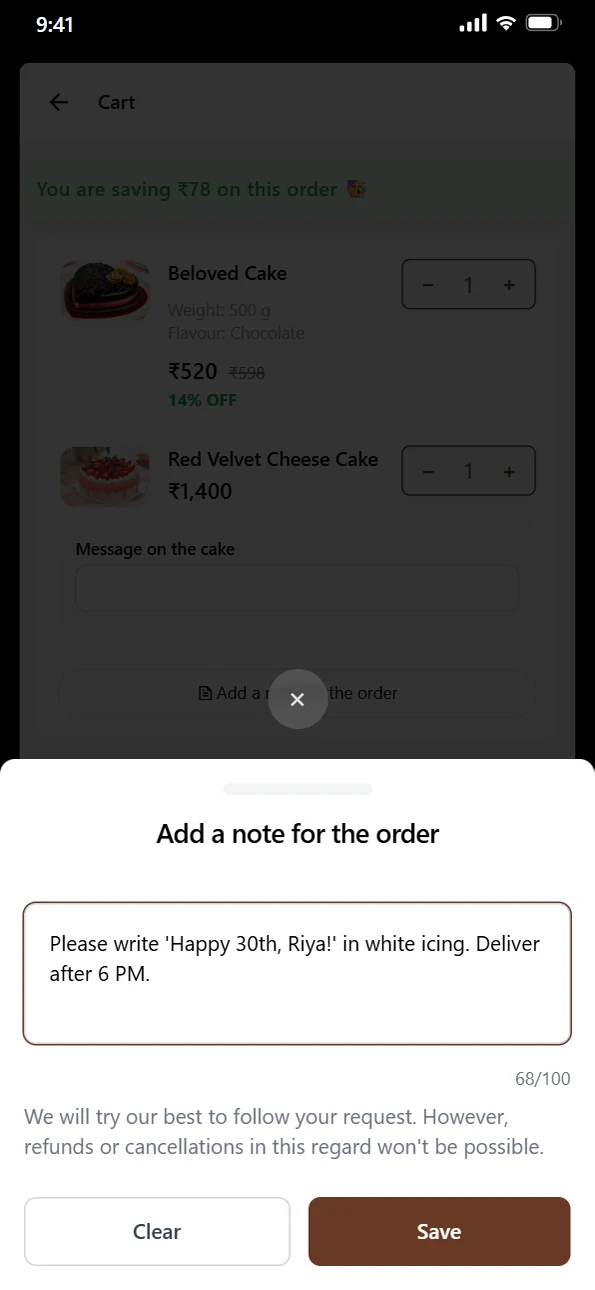 Notes with the order