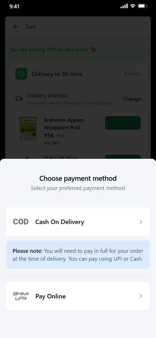 Pay online or on delivery