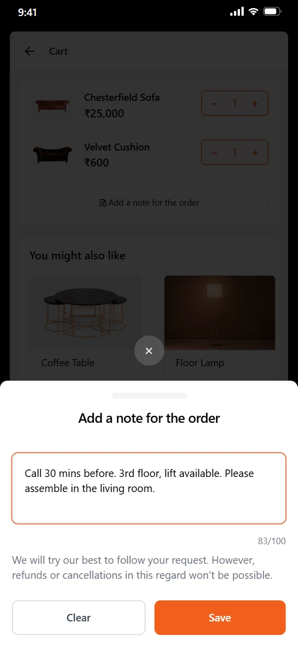 Notes with the order