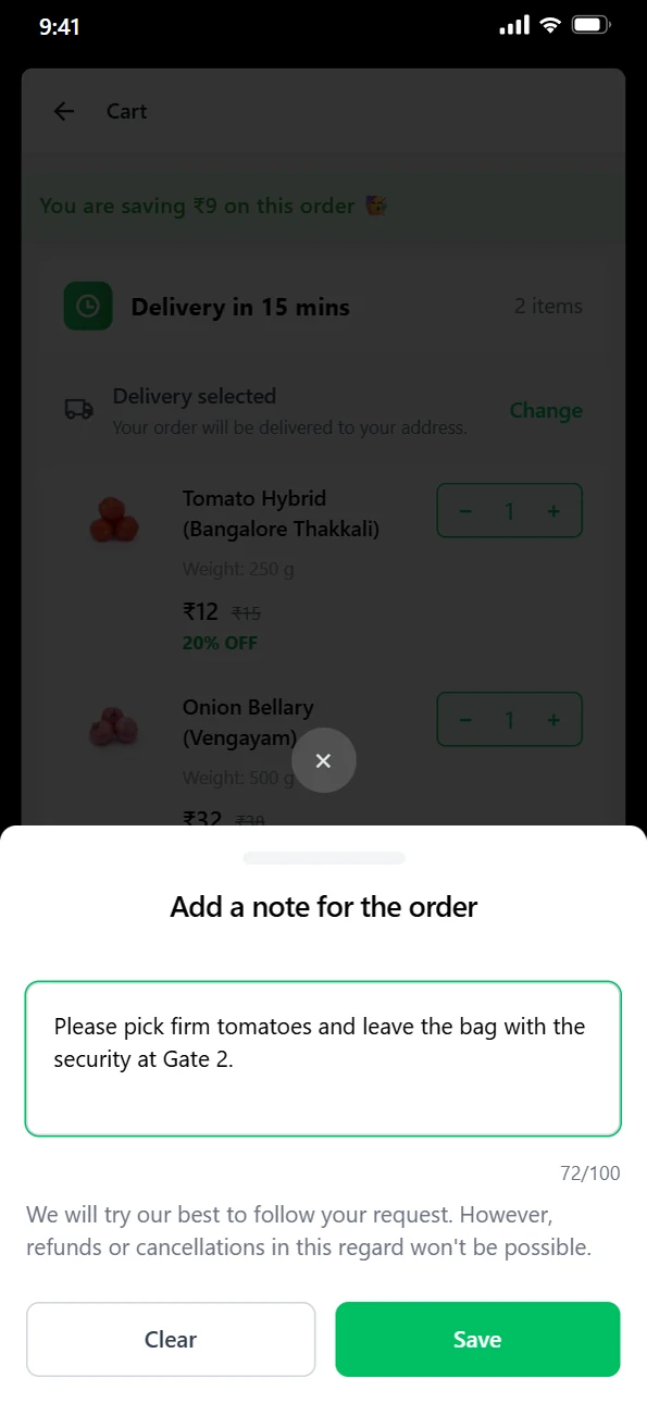 Notes with the order