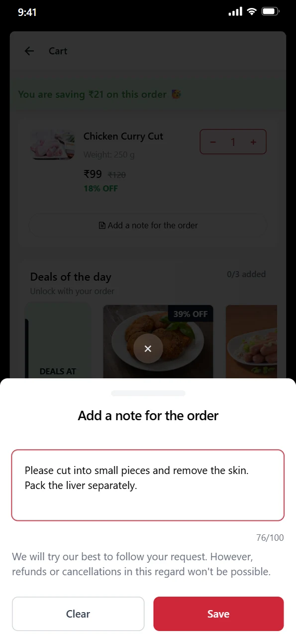 Notes with the order