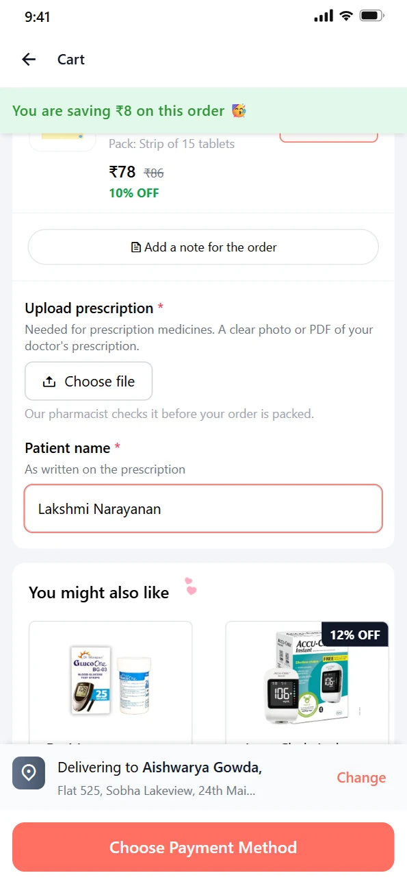 Prescription upload at checkout