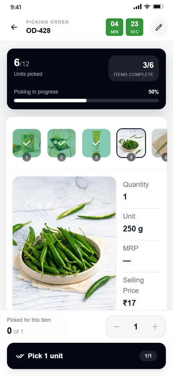 A picking and packing app