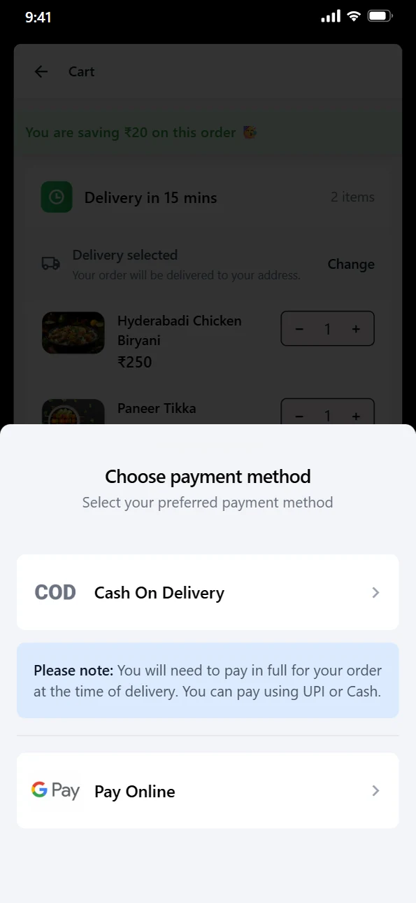 Pay online or on delivery