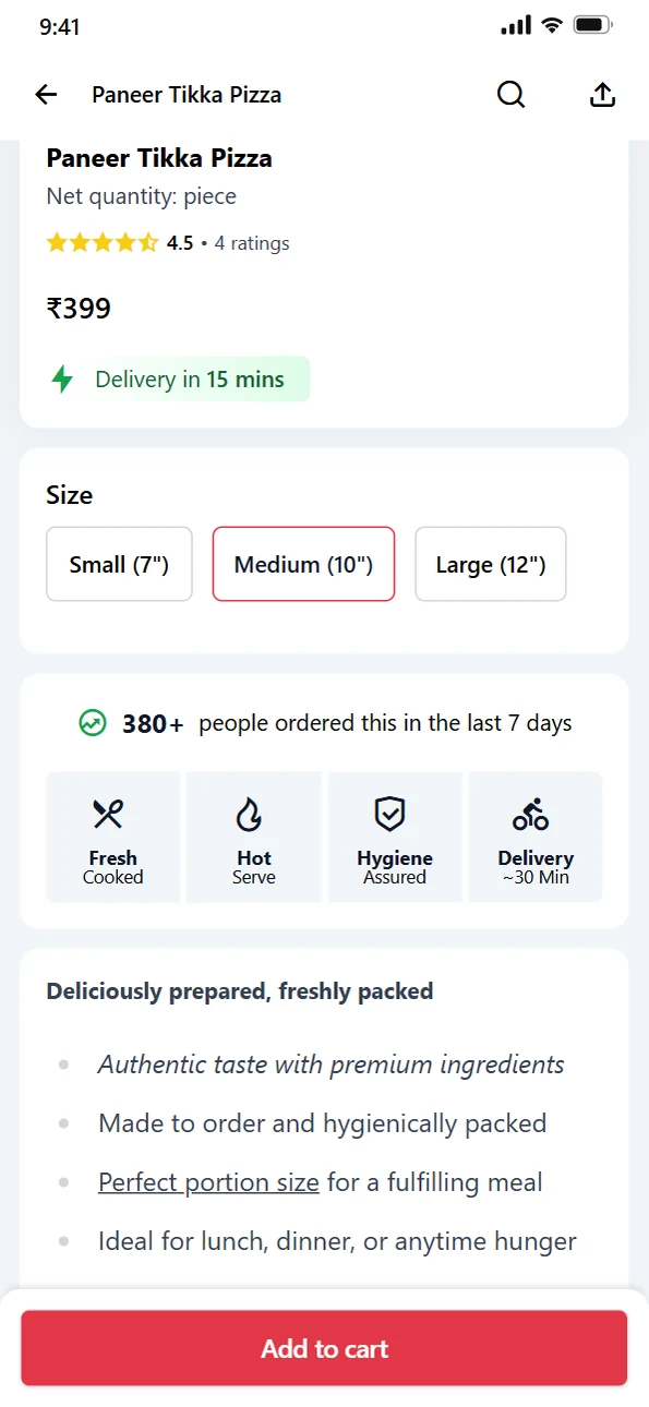 Sizes and variants
