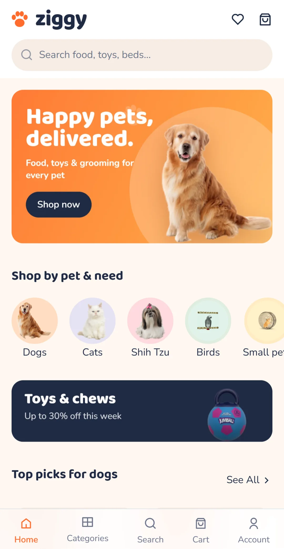 The Pawsy store design on a phone